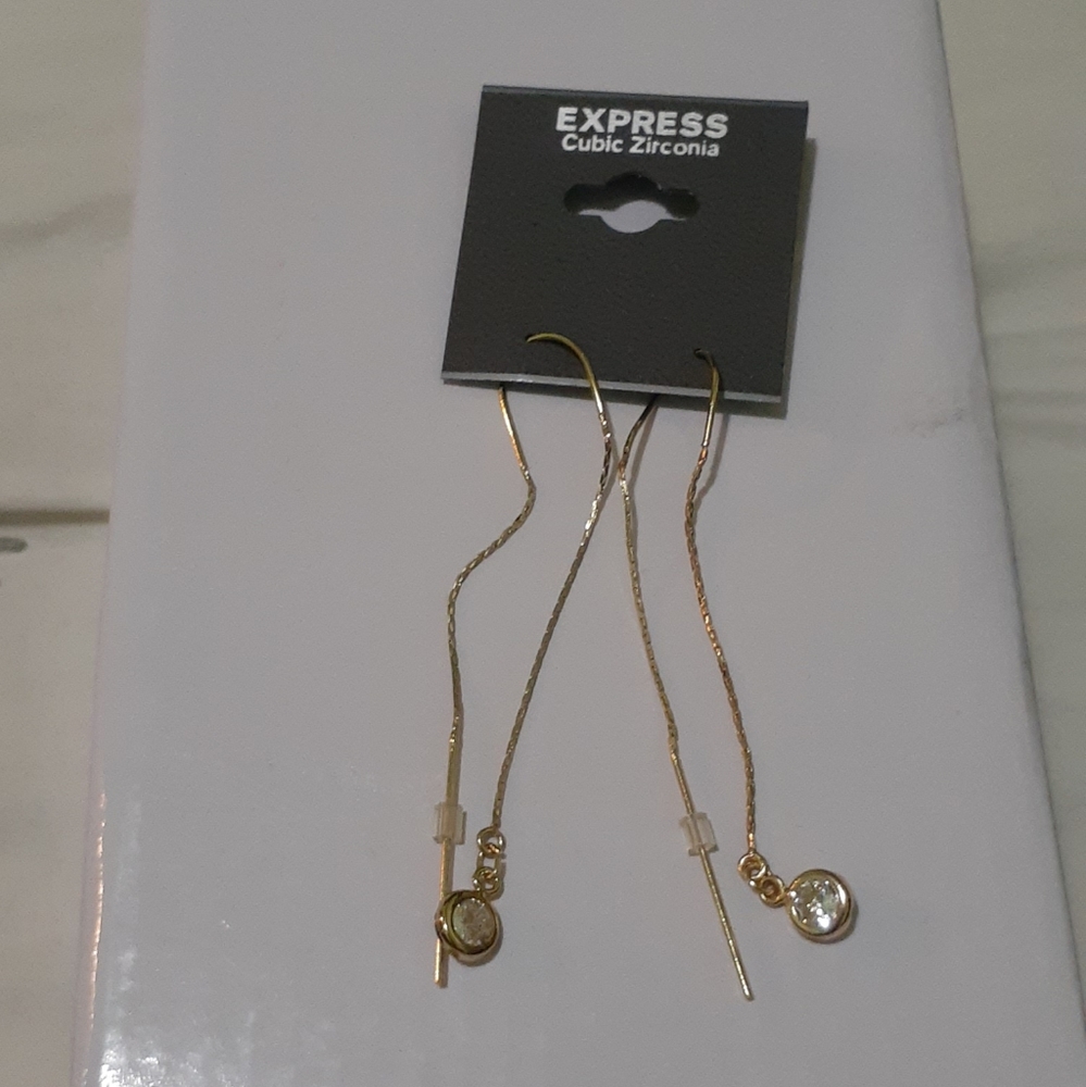 Gold Dangle w/ Circle Crystal Ball Earring (NWT)